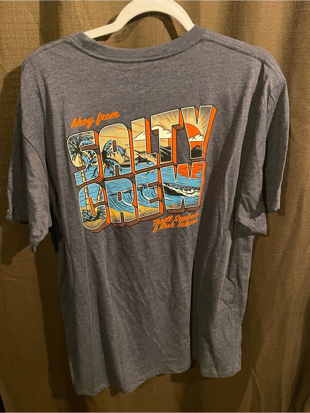 Salty Crew Short Sleeve Tee - Heather Blue with Teal & Orange Logo